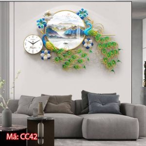Đồng hồ treo tường hiện đại con công CC42
