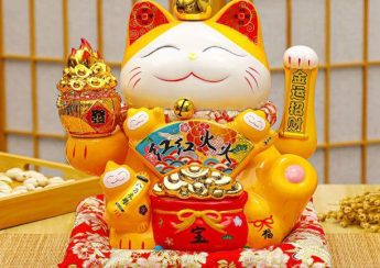 Mèo thần tài màu vàng vẫy tay tài lộc MTT02