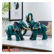 Tượng voi trang trí decor đẹp màu xanh DC15