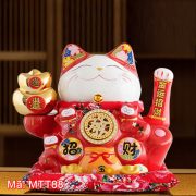 Mèo thần tài màu đỏ vẫy tay an khang thịnh vượng 25cm MTT88