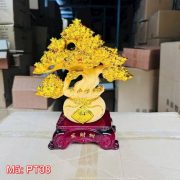 Tượng cây kim tiền tài lộc và túi tiền vàng phong thủy PT38