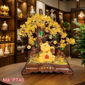 Cây tài lộc mèo thần tài vàng mã PT40