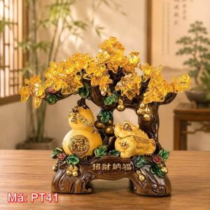 Cây tài lộc cóc vàng và hồ lô phong thủy PT41